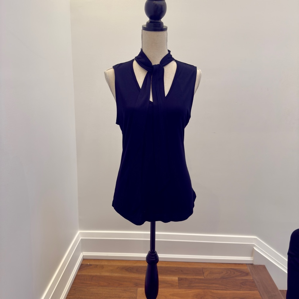 Frame Denim Navy Tie-Neck Blouse